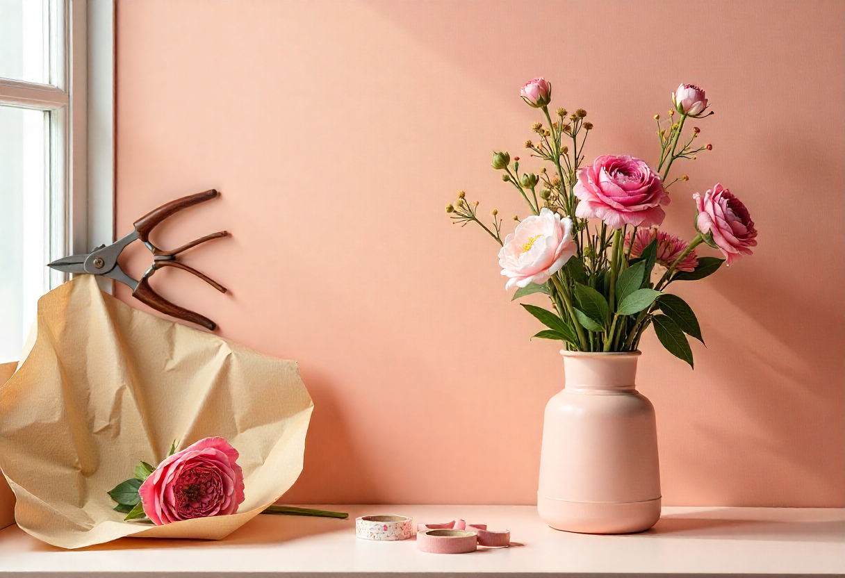 Ghimnaxxshfrexau floral studio interior with florist arranging blooms